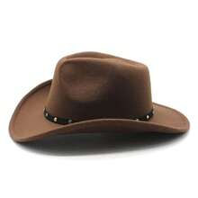 Chapéu de Cavaleiro Feminino para Exterior, Acessórios de Cinto, Chapéu de Cowboy Ocidental de Lã, Acessórios de Moda pa - Marrom - Visão 2