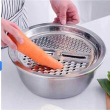 Ralador 4 em 1 Fatiador Bacia Legumes Queijo Tigela 26cm Cozinha saladeira aço inoxidavel inox - prata - Visão 4