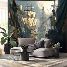 1 Piece Vintage Medieval Port Landscape Tapestry, Living Room Bedroom Office Home Room Party Decoration, No Installation Needed - Nhiều màu - Xem 2