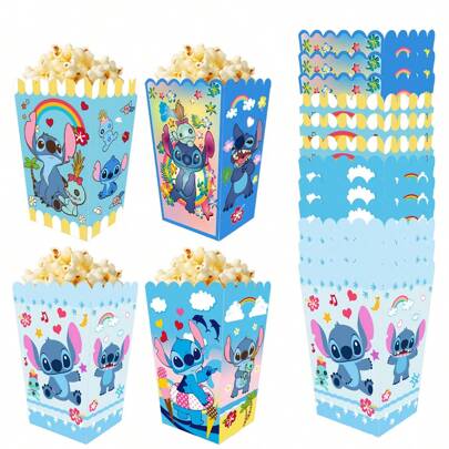 Disney 12 piezas Caja de patatas fritas, caja de palomitas, caja de aperitivos, caja de caramelos con diseño de la película Stitch de Disney, artículos para fiestas