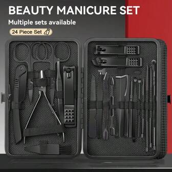 NEFOUME Set de 8/15/24 piezas de cortaúñas de acero inoxidable, juego de manicura de alta precisión con cortaúñas, limas de uñas y estuche de almacenamiento elegante
