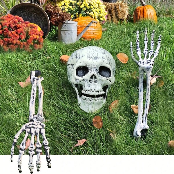 3pcs Halloween Skeleton Set - Realistic Halloween Skeleton And Creepy Fake Hand Joints, Suitable For Halloween Yard Decoration, Indoor And Outdoor, Garden, Haunted House Home Decor Halloween Decor Room Decor