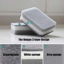5/10/20pcs Double-Sided Cleaning Sponges, Home Cleaning Pad Set, Dish Washing, Kitchen & Bathroom Cleaning Supplies - Light Grey - View 5