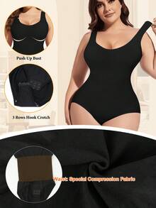 Women's Sculpting Shapewear Bodysuit Tummy Control Compression Waist Trainer Full Body Shaper Butt Lifter Wide Strap Tank Tops  Snatched Waist Square Neck Slimming Jumpsuit Plus Size - 黑色 - 查看 2