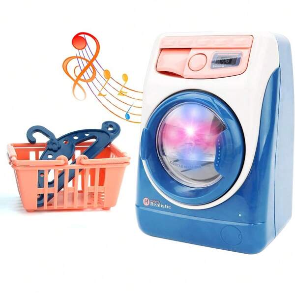 Machine à laver jouet pour enfants, mobilier de maison de poupée, jeu de rôle d'appareil ménager réaliste avec sons et lumières. Ensemble de jeu de lessive avec rouleau pivotant pour enfants anniversaire