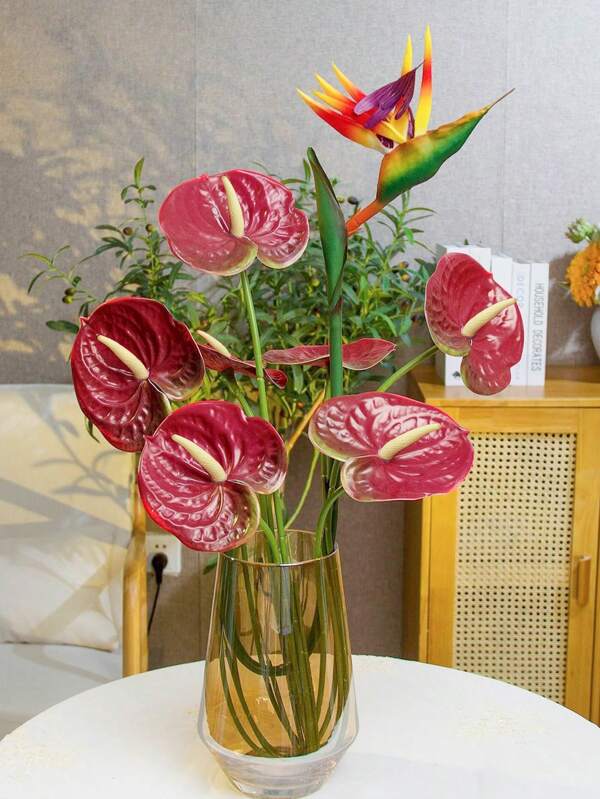 1PC/3PCS/5PCS,High-Grade Material Anthurium Lily, Soft PVC, Flexible Shape And Easy To Save, Very Suitable For Home Decoration, Office Decoration And Party Decoration, Table Decoration, Vase Decoration, DIY Flower Arrangement