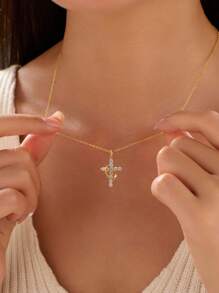 BALMORA 1 Stück 925 Sterling Silber drehbares Kronen Kreuz Halskette, geeignet für Herren und Damen, einfaches synthetisches Zirkonia Kreuz Anhänger Schlüsselbein Kette, Glaubensschmuck Geschenk, Feiertags Geschenk