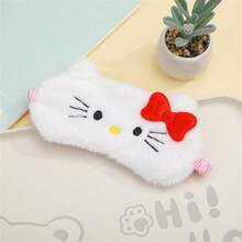 Sanrio 1pc Sanrio Kuromi And Hello Kitty Plush Sleep Mask - Cute Cartoon Design, Soft Blackout Cover, Suitable For All Types Of Light Brown, Features Fluffy And Comfortable Cute Cat Eye Sleep Mask - Blackout Goggles, A Cute Gift For Girls