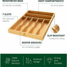PZWROYAL CRAFT WOOD Organizador De Cajones De Cocina De Bambu Soporte Para Utensilios Y Bandeja De Cubiertos Con Separadores Ranurados 7 Ranuras Natural GS5485 - 自然的 - 查看 4