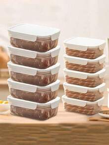 10个/套（5个850毫升+5个1400毫升）带按扣盖的食品储物盒，适用于冰箱储存、食物分隔、户外野餐午餐盒、水果、蔬菜、谷物、浆果、沙拉、生菜的储存和整理，厨房收纳整理，午餐盒，厨房用品，圣诞礼物，学习用品，家居装饰，新年礼物 - 白色 - 查看 2