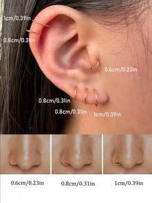 8/6/4/3 件 18K 镀金小环耳环套装，适合女性软骨鼻中隔耳洞珠宝，防过敏细金环 6 毫米 8 毫米 10 毫米，灵活穿孔环 18K 镀金防过敏不锈钢 - 20G 迷你圈耳環 - 查看 3