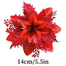 3/5pcs Artificial Christmas Red Flower 5.5" Glitter Christmas Red Flower Decor With Stem And Clip For Wreath, Christmas Tree, New Year Party, Wedding Decoration Home Decor Christmas Decorations Room Decor - Multicolor - View 2