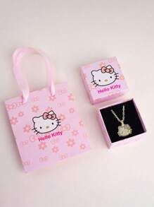 Sanrio Sanrio Hello Kitty Cartoon Cute Girl's Necklace, KT Cat Pendant With Diamond Collarbone Chain, Gift Box Packaging, Suitable As Birthday Gift, Valentine's Gift