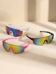 1/3/5pcs Women One-Piece Multicolor Personalized Street Style Technological Punk Fashion Glasses For Outdoor Casual Activities Tropical Beach Vacay Outfits Rave Party Accessories For Summer Beach Vacation, Outdoor, Travel Shades Street Y2k Style Oversized Wrap Frame For Music Festival Preppy Style For Back To School