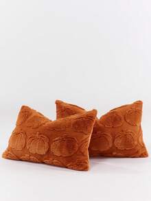 1pc Halloween Orange Pumpkin Decor Throw Pillow Case, Plush Velvet Reverse Side, Square Cushion Cover, Holiday Home Pillow Sham Decor, Soft Comfortable Velvet Fabric, Modern Decor For Sofa, Home & Bedroom,Fall Decor,Autumn Decor,Room Decor - Orange - View 5