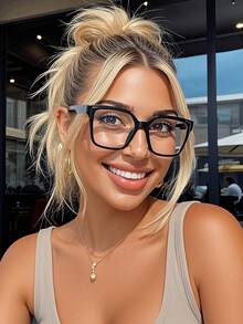 1副女士休闲经典方形优雅透明眼镜，适合日常驾驶、露营、钓鱼、返校季及其他场合。 - 無色 - 查看 16