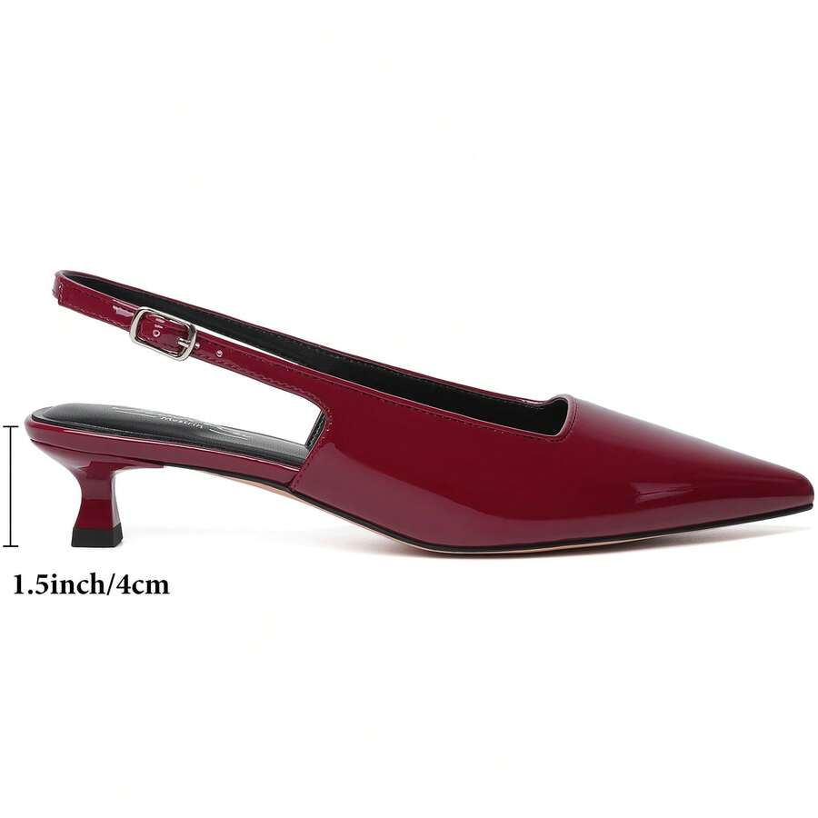 Slingback Kitten Heels For Women Pointed Closed Toe Heels Low Pumps Shoes For Party Work Office - Màu Đỏ Sâu - Xem 1