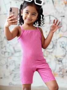3 Stücke/Set einfarbiger gerippter Träger Jumpsuit Set für Kleine Mädchen