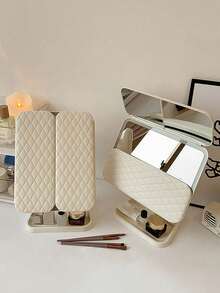 1pc  LED Makeup Mirror, Folding Vanity Mirror With Stand & 3 Color Lighting, Lighted Mirror With Touch Screen Dimming For Cosmetic, Women Gift(White/Pink) - 彩色 - 查看 2