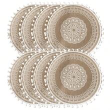 4 Stücke/6 Stücke/8 Stücke/10 Stücke 38cm (14,9 Zoll) runde weiße Baumwollkugeln im nordischen Stil, Hochzeitsthemen Tischsets, Abschluss- und Partydekoration, hitzebeständig, Schmutzabweisend, Restaurant-Feiertagsdekorationen, Heimdekoration