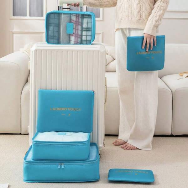 6/Set Oxford Cloth Luggage Organizer, Multi-Purpose Travel Storage Set, Lightweight Folding Clothes Organizer With Zipper Closure, Hand Washable Polyester, Casual Style, No Edge Paint - Mixed Colors,Large Capacity Travel Organizer Bags, Waterproof Portable Packing Cubes For Clothes, Pants, Shoes, Socks, Suitcase Storage Organizer,Boho Vibes,Student Back To School Supplies, Travel Essentials, Holiday Gifts, Holiday Essentials