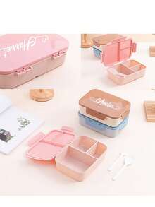 1 pieza Lonchera con tapa abatible personalizada con 1 cuchara de acero inoxidable, lonchera con compartimentos de plástico, lonchera para estudiantes, capacidad de 1200ml, apta para microondas y refrigeración, diseño de hebilla de tres lados, con anillo de sellado de silicona incorporado, a prueba de fugas, adecuada para trabajadores de oficina, estudiantes, maestros, campamentos, salidas. El mejor regalo para amantes, amigos, familiares, maestros, un imprescindible para la temporada de regreso a clases