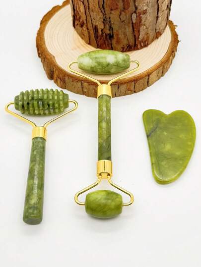 3pcs/Set Jade Roller & Gua Sha Set, Facial Roller Massager With Gua Sha Scraping Tool, Rejuvenate Face And Neck, Remove Wrinkles & Eye Puffiness