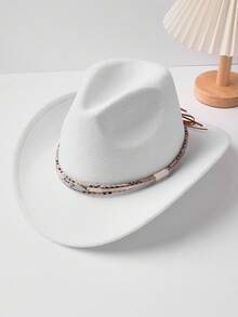 1顶男女通用复古西部牛仔帽，带牛角图案，适合休闲穿着和西部牛仔派对。