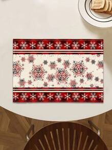 1 pieza Camino de mesa con estampado de copos de nieve, 4 piezas Individuales con estampado de copos de nieve, adecuado para fiestas, cumpleaños, cenas, decoración de cocina y comedor, decoración del hogar y sala de estar para todas las temporadas