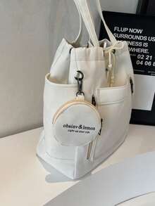 大容量手提包，含零钱包，尼龙材质，带手柄手提包，字母印花，时尚背包，休闲购物袋，学生书包 - 彩色 - 查看 7