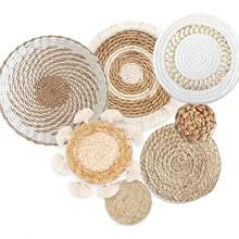 1pc 1 Pack Boho Wall Basket Decor - Seagrass Rattan Wicker Wall Decor Round Handmade Hanging Rustic Flat Elegant Wall Art For Farmhouse Living Rooms Bedrooms Display Table Settings Kitchen Home - Multicolor - View 5