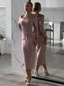 Vestido Largo Hasta La Cadera Con Lentejuelas Y Un Solo Homb Mujer - Rosa - Ver 1