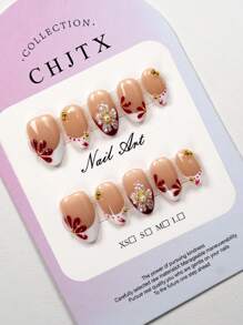 YINZIJIA Unique Design, Short Almond Shaped, 10 Pressed Nails, Pink French 3D Faux Pearls, Ice Crystal Petals Surrounding Faux Pearl Design With Circular Pattern, Short Size, Almond Shaped Pressed Nails, Perfect Gift For Daily Wear And Holiday Parties For Girls And Women In Spring And Summer Nail Supplies Nails