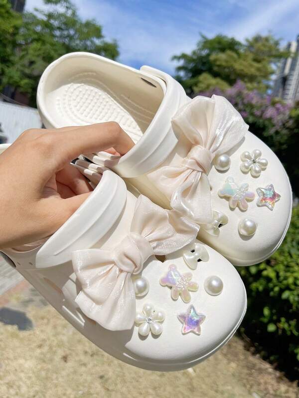 14 Peças Decorações Destacáveis de Laço e Flor Bege, Adequadas para Sandálias de Sola Grossa, Chinelos, Sapatos de Jardim, Sapatos de Praia, Acessórios de Sapato DIY