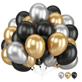 15/25/40 piezas Conjunto de globos negros y dorados, globos negros, dorados y plateados de 10 pulgadas para decoración de fiesta de Año Nuevo, globos de látex negros y plateados para fiesta de Año Nuevo, cumpleaños, boda, celebración de graduación