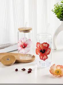 1 pièce Chope à bière en verre transparent avec paille, tasse à café glacé, jolie tasse à eau, convient pour le whisky, le soda, le thé, l'eau, fournitures scolaires - Multicolore - Voir 9