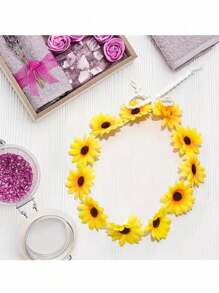 2 piezas Corona de flores de girasol y margarita, diadema de corona floral bohemia, accesorios para el cabello de novia hippie, adecuado para fiesta hawaiana, playa, sesión de fotos, fiesta y decoración de festival