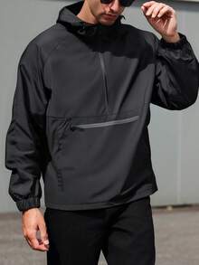 Giacca a maniche lunghe con cappuccio, collo alto, multi-tasche, impermeabile, adatta per running e trekking, per uomo, autunno/inverno - nero - Visualizzare 2