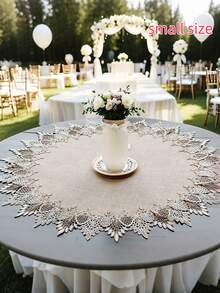 1pc 100% Polyester Embroidered Lace Cutwork Round Placemat, Candle Mat, Round Tablecloth, Vintage Bohemian Style, Suitable For Dining Table, Coffee Table, Vanity, Living Room, Home Decor, Holiday Party, Picnic, Family Gathering, Wedding Gift