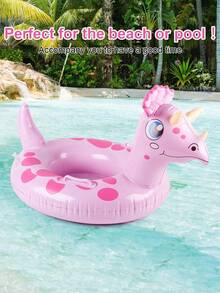 1pc Inflatable Cartoon Animal Print Float Ring, Essential For Summer Water Fun, Suitable For Beach, Pool Party - Pink - View 2
