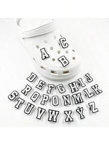 Móc khóa giày cao su mềm hình chữ cái và số, Phụ kiện trang trí tự làm phù hợp cho học sinh trở lại trường, Quà tặng bạn bè, Trang trí hoa giày guốc rỗng, Thường ngày đa năng, Ý tưởng quà tặng phụ kiện giày - Đen và trắng - Xem 4