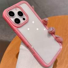 1个玫瑰粉色奢华闪亮钻石透明手机壳，兼容 17 Air 16e/15 Pro Max/14 Plus/13 Pro，防震保护，硬质亚克力材质，带防撞边框 - 玫紅色 - 查看 4