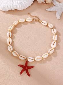 1/2 件波西米亚风贝壳海星项链，海滩和海洋主题夏季女士旅行配饰