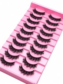New 10 Pairs Messy Style Faux Mink Eyelashes, Black Stems, Thin Thick Cat Eye Lashes, Fluffy Natural False Eyelashes, 8D Curl, Dramatic Full Strip Eyelash Extension Makeup Tools - 濃密款 - 查看 4