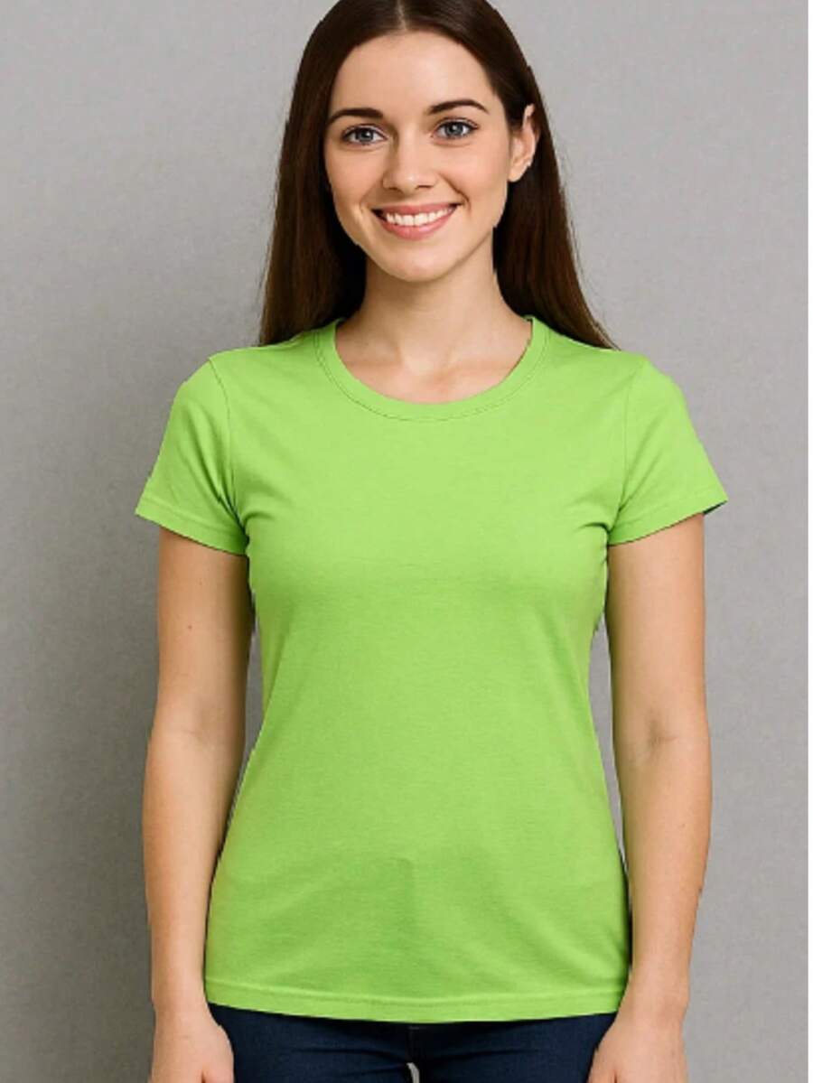 PLAYERA DAMA C/REDONDO M/CORTA AJUSTADO LISO - Verde Neon - View 1