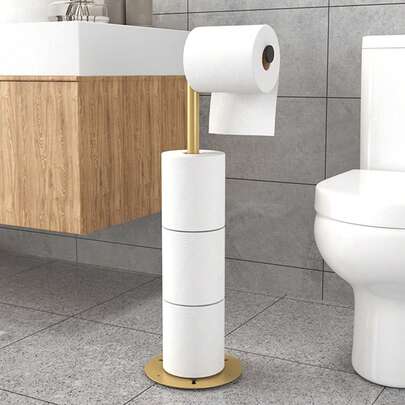 Suporte para 4 rolos de papel higiênico (1 unidade) - Instalação autoadesiva, suporte dobrável e independente para banheiro, estrutura de ferro durável que economiza espaço, armazenamento de papel higiênico, exterior de metal liso, suporte resistente para papel toalha