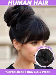 1/2PCS Messy Bun Hair Piece Human Hair Wavy Stretchy Real Human Hair Scrunchies Hair Bun Donut Elegant Chignon With Elastic Rubber Band Human Hair Tousled Updo Extension Elegant Human Hair Buns #Black #Natural Black Dark Brown Light Brown Multicolor