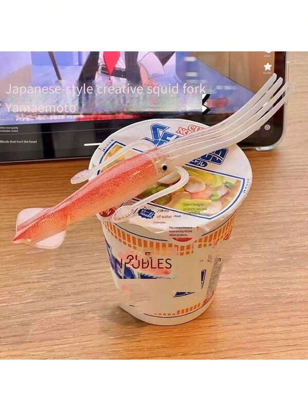 1/3 Garfos realistas em formato de lula, polvo e lula, Garfos de lula fofos e criativos em estilo japonês, adequados para dormitórios de estudantes, Garfos de ramen em formato de lula de alta qualidade