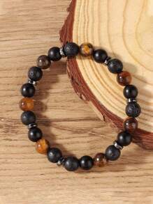 Men's Tiger Eye & Volcanic Stone Bracelet - Protection, Fashionable, And Lucky Charm For Wealth, Health, And Anxiety Relief Meditation Jewelry Unisex - Perfect Gift