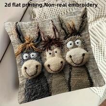 1pc Vintage Style Zipper Donkey Decorative Pillow Case, 2D Printed Non-Embroidered Plush Cushion Cover, Machine Washable Contemporary Design, Suitable For Sofa, Bed, Living Room Decor - Brown - View 6